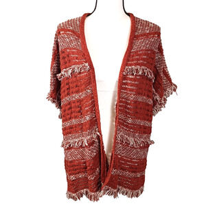 Natural Reflections Boho Fringe Sweater Vest Rust White Striped M/L